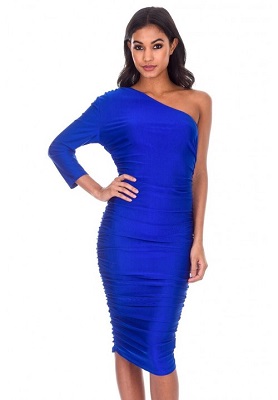 Blue One Sleeve Slinky Midi Dress 1 new 500x717