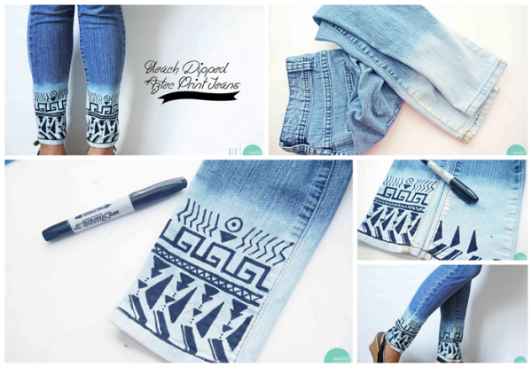DIY Bleach Dipped Aztec Jeans