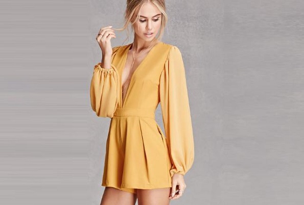 Gorgeous mustard playsuit with long sleeves