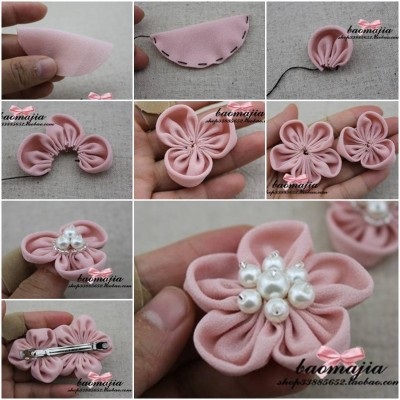 How to make Nice Fabric Flower Hair Clip step by step DIY instructions thumb 400x400