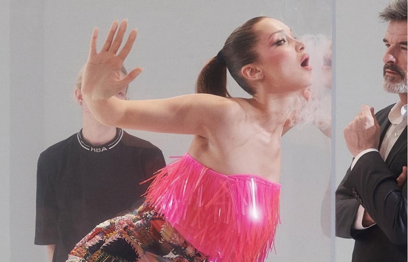 Bella Hadid pink dress min