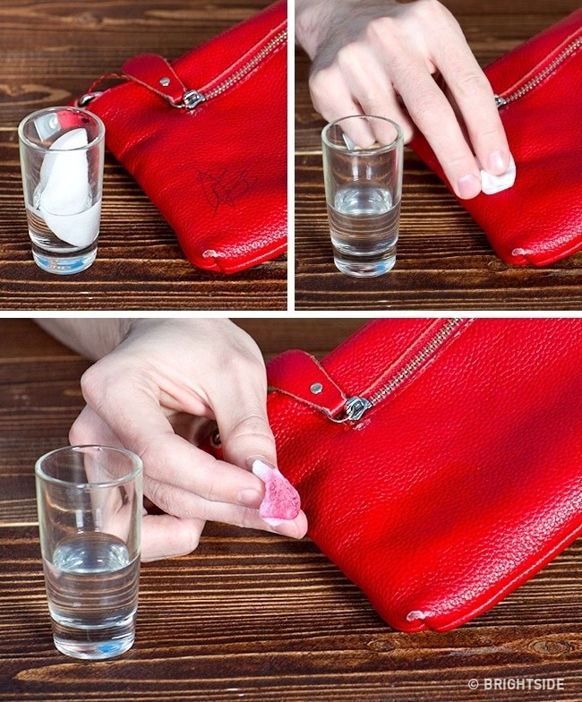 A cotton pad and vinegar remove ink from your bag min