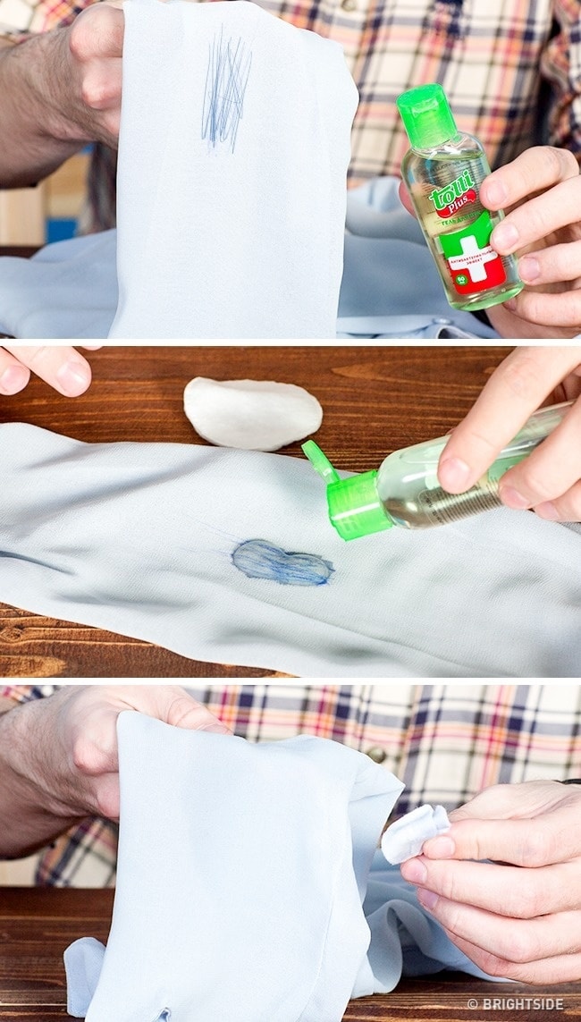 Hand antiseptic helps remove ink blots on your clothes min
