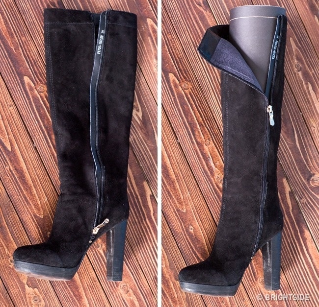 Put a rolled up magazine into your high boots to keep their shape min