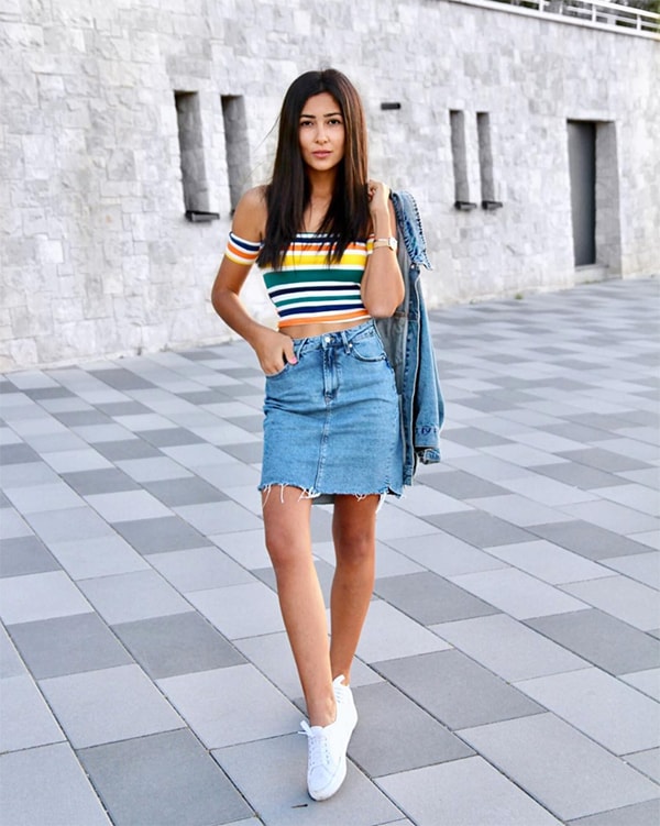 crop top with denim skirt min