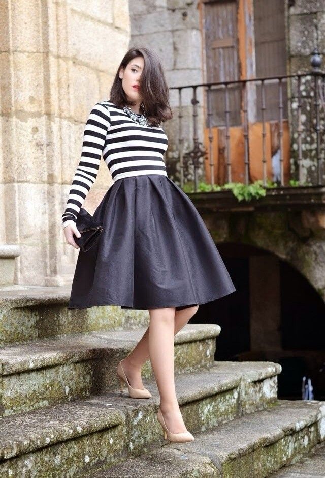 stripe shirt with midi skirt min