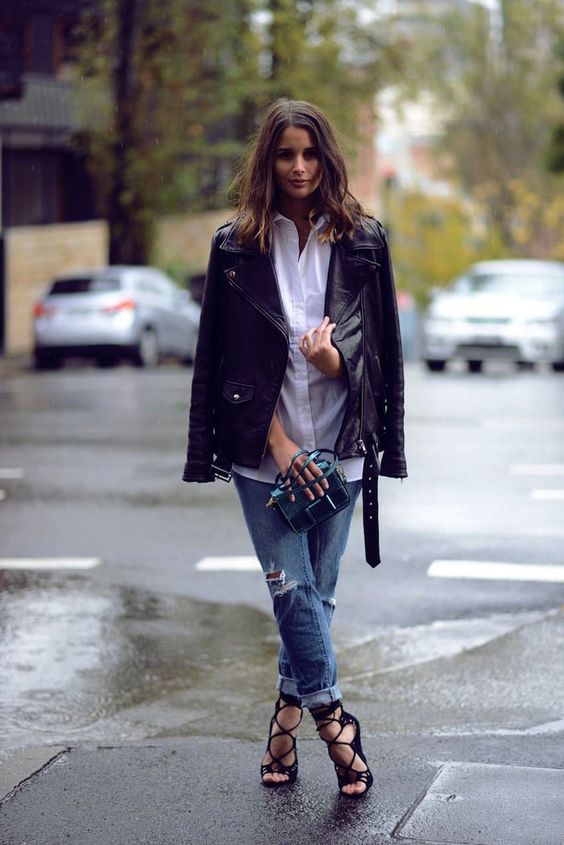 leather jacket with white shirt min