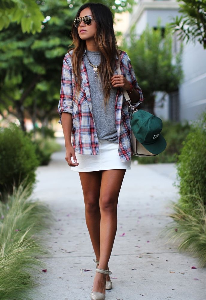boyfriend shirt with mini skirt min