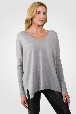 lt heather grey cashmere oversized double v dolman sweater rt