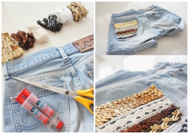 Or you can decorate its rear pocket using a sequin ribbon min