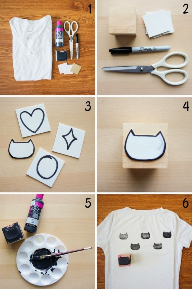 Use a stamp to make a T shirt with a cat or any other print min