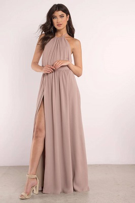 taupe in love halter maxi dress